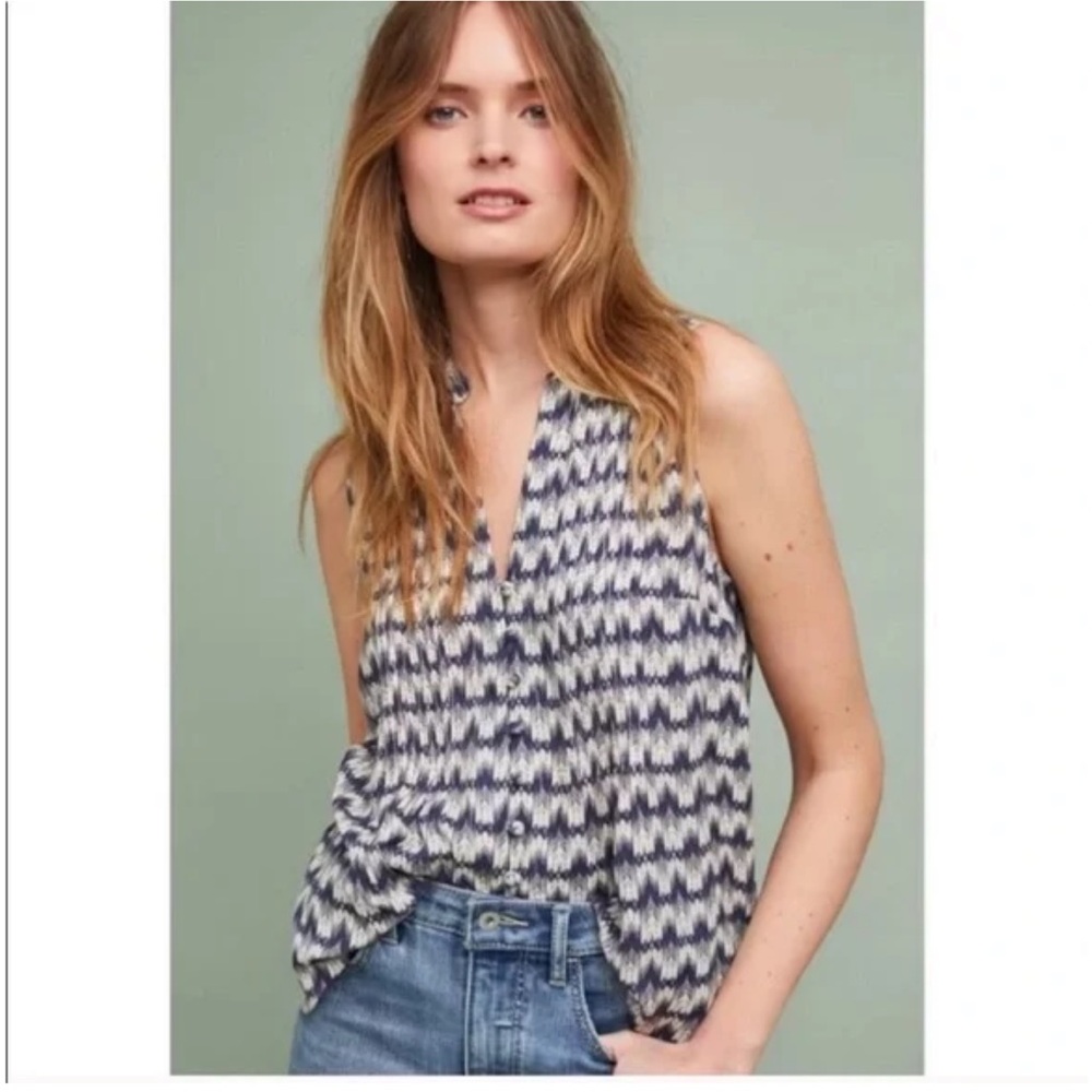 Anthropologie Maeve Petunia Top Size XS‎ Sleeveless Printed Button Down C28